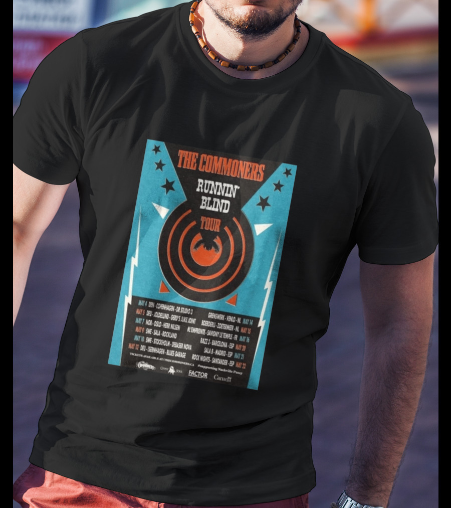 The Commoners Runnin Blind Tour 2026 Europe Dates Copenhagen Oslo Barcelona Madrid T-Shirt