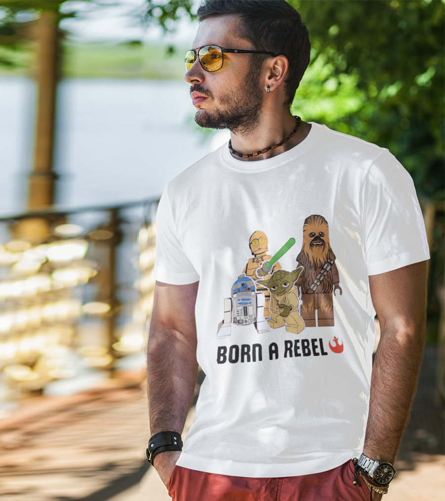 Born A Rebel Star Wars LEGO Characters Yoda Chewbacca R2 D2 C 3PO T-Shirt