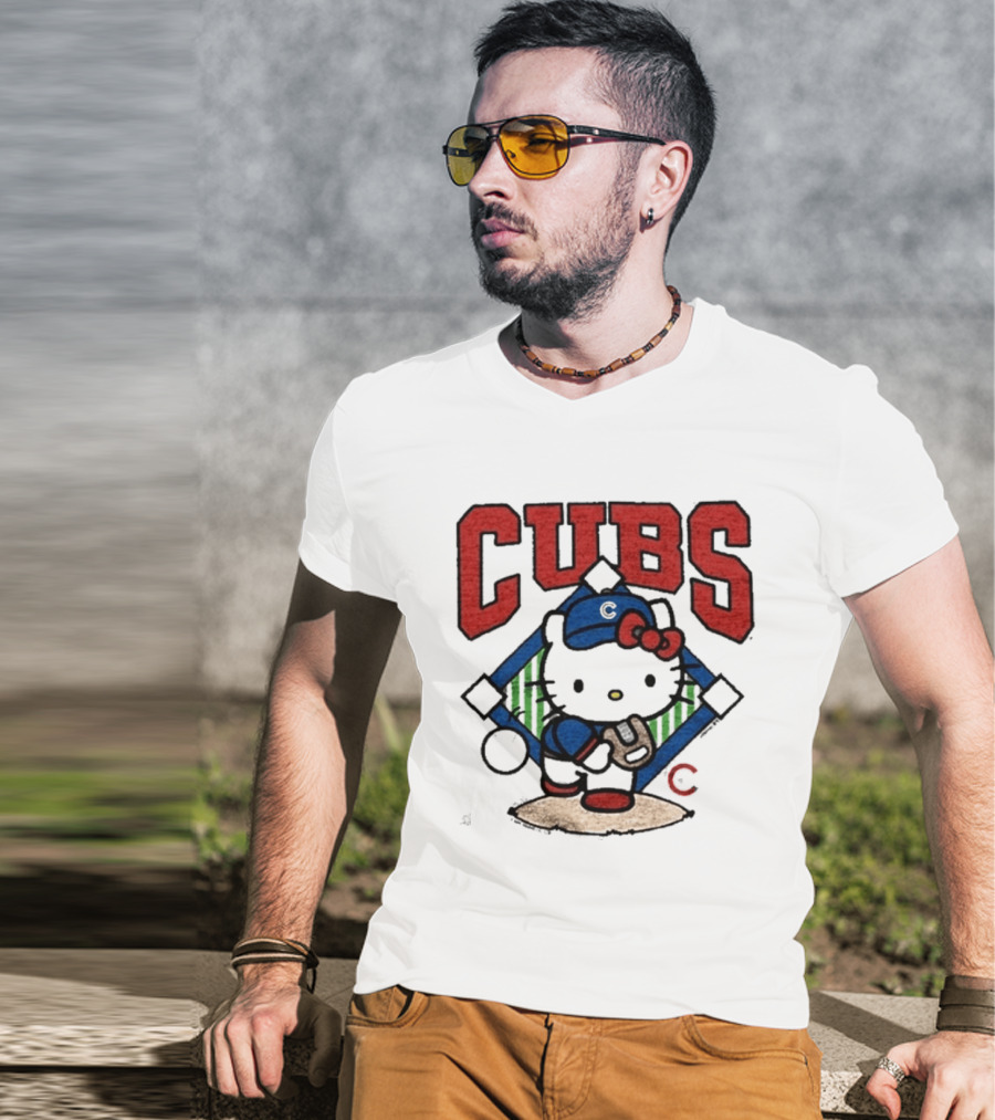 Hello Kitty Cubs Baseball Collaboration With Chicago Cubs Pitcher T-Shirt