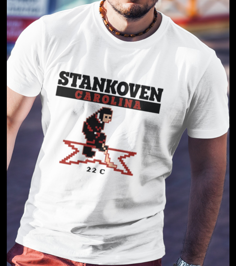 Stankoven Carolina 22C Pixel Hockey Player Retro Styling T-Shirt