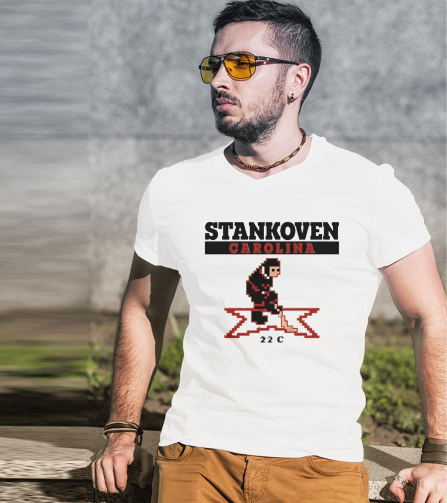 Stankoven Carolina 22C Pixel Hockey Player Retro Styling T-Shirt