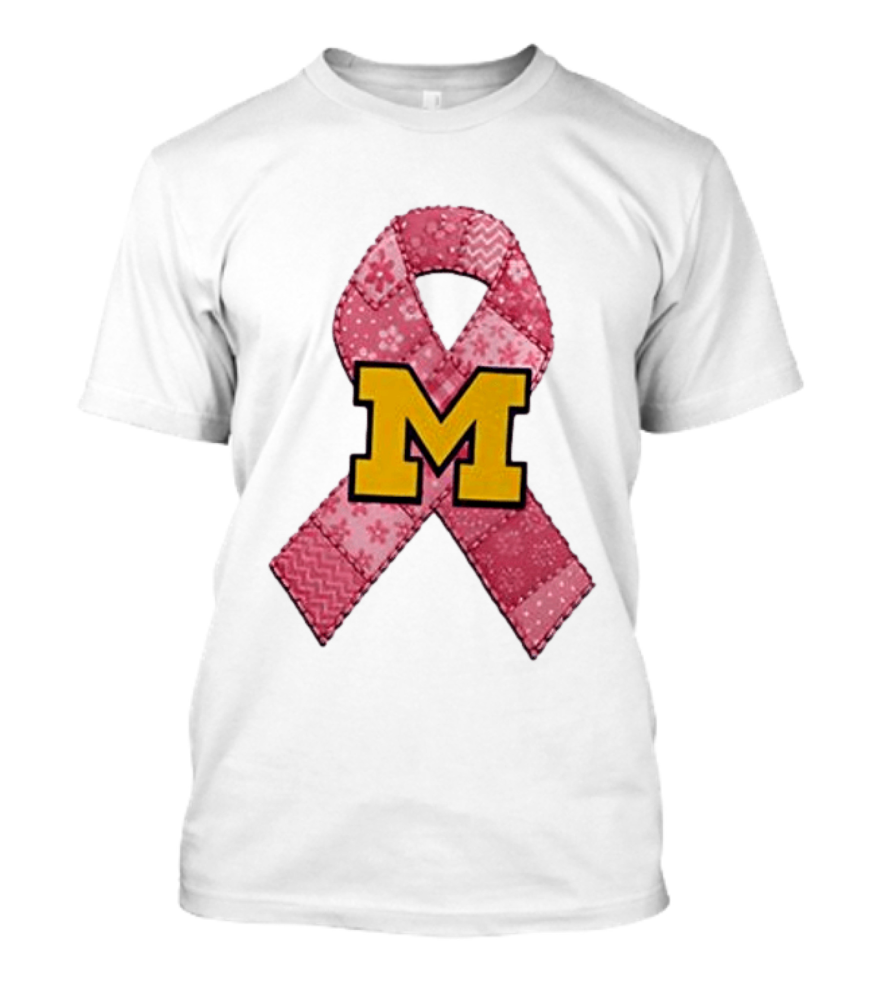 Michigan Wolverines Breast Cancer Awareness Pink Ribbon Patch T-Shirt