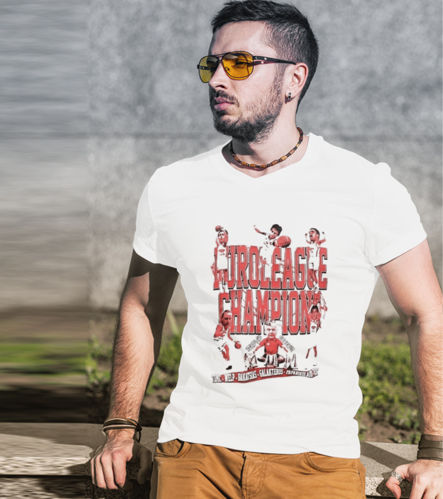 Olympiacos B.C Euroleague Champion Triple Crown Players T-Shirt