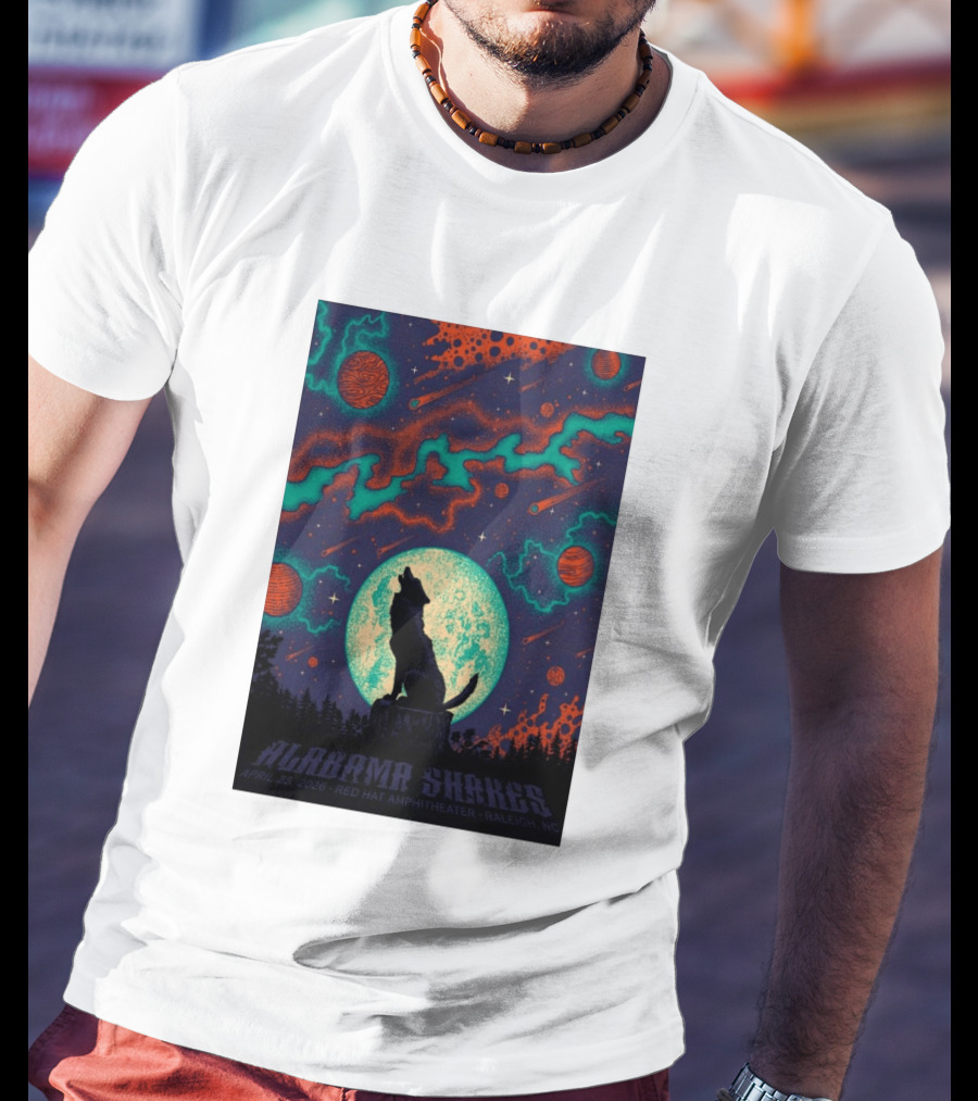Alabama Shakes Apr 25 2026 Red Hat Amphitheater Raleigh NC Wolf Moon Cosmic Scene T-Shirt