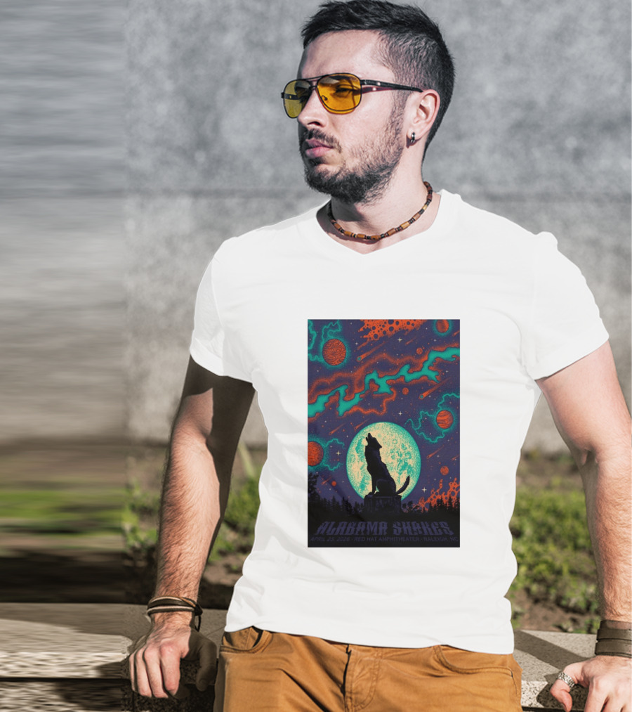 Alabama Shakes Apr 25 2026 Red Hat Amphitheater Raleigh NC Wolf Moon Cosmic Scene T-Shirt