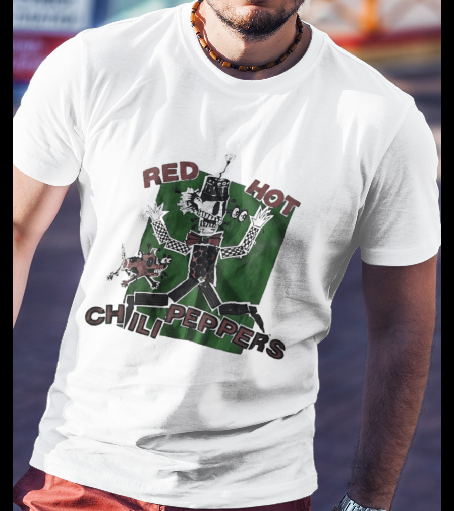 Red Hot Chili Peppers Puppet Skeleton Art With Bowtie And Top Hat T-Shirt