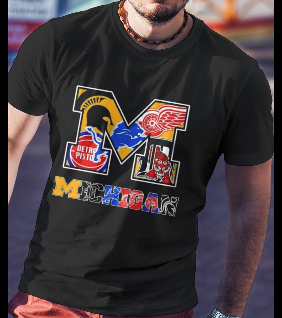 Michigan Sports Team Logos Mashup Detroit Pistons Red Wings Lions Spartans Tigers T-Shirt