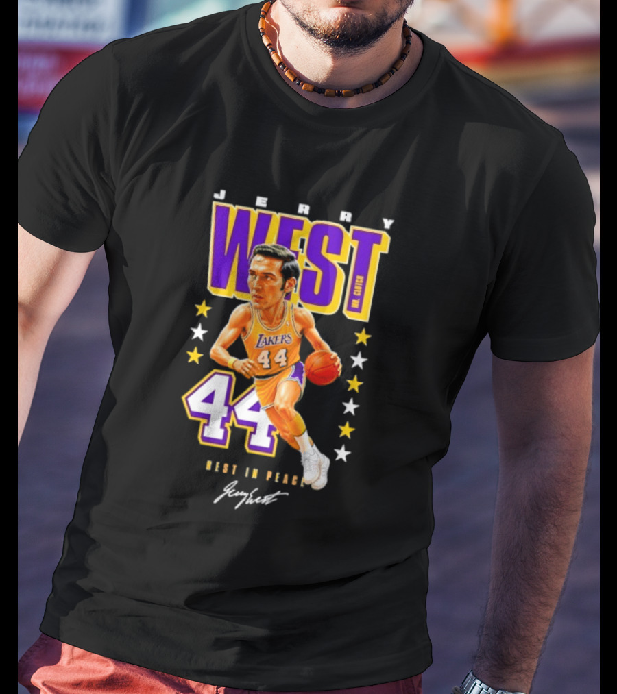 Jerry West Lakers 44 Rest In Peace Caricature Basketball Legend T-Shirt