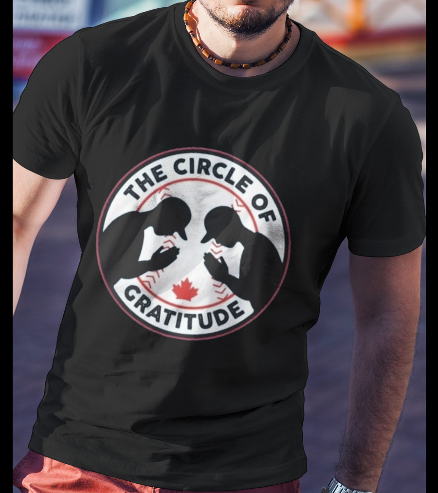 The Circle Of Gratitude Baseball Silhouette Emblem With Maple Leaf T-Shirt