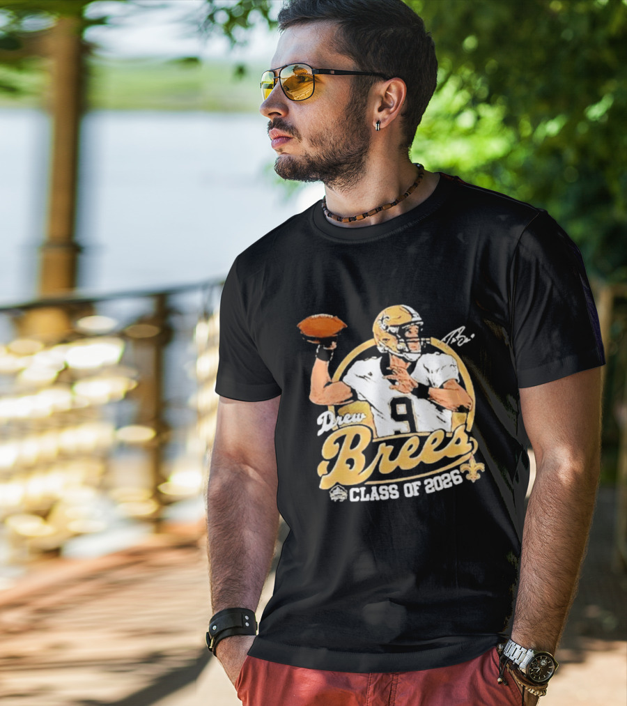 Drew Brees Class Of 2026 Vintage Football Quarterback Tribute NFL Fandom T-Shirt