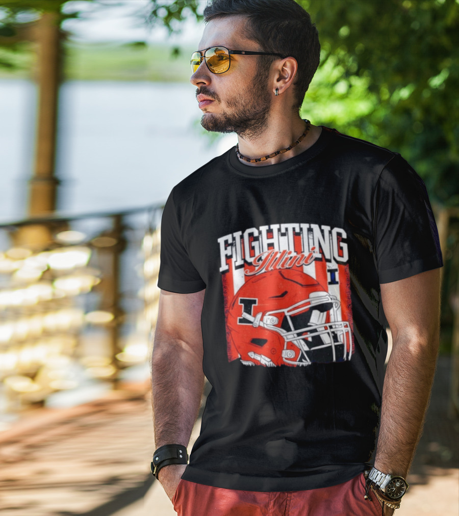 Fighting Illini NCAA Football Illinois Helmet T-Shirt