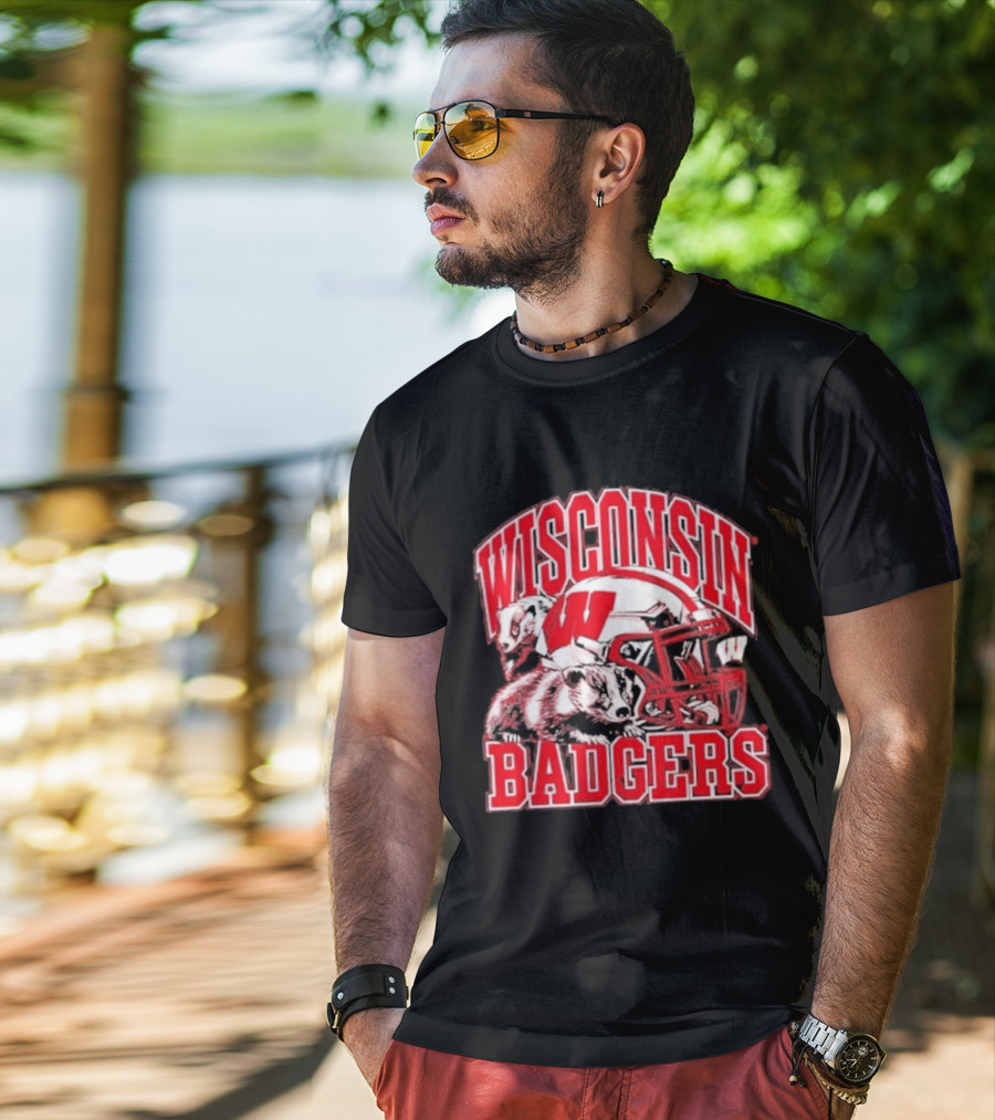 Wisconsin Badgers Football Helmet NCAA Team Pride T-Shirt