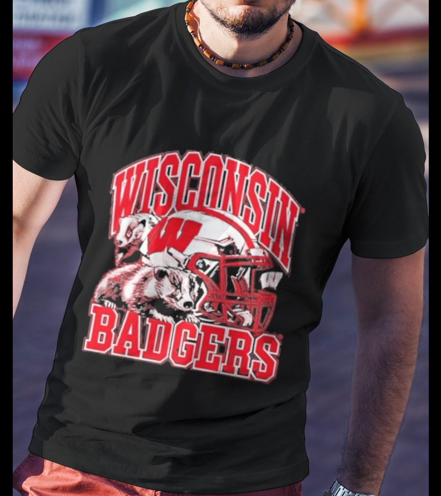 Wisconsin Badgers Football Helmet NCAA Team Pride T-Shirt