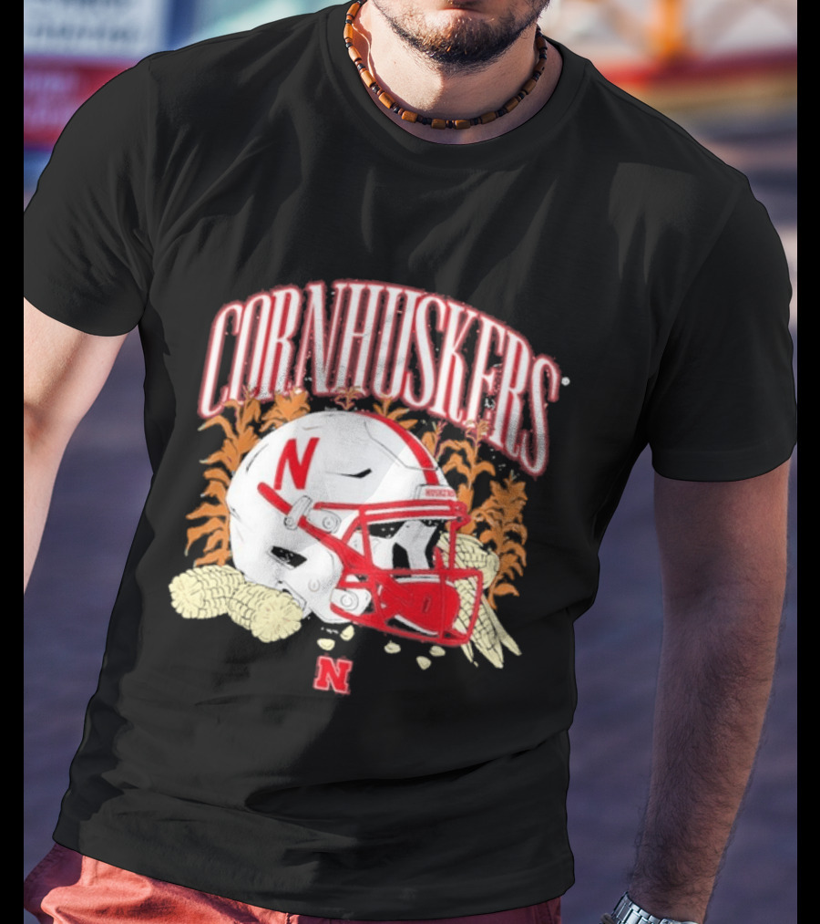 Cornhuskers Nebraska Football Helmet Ncaa Corn Stalks Iconic Red Letter N T-Shirt