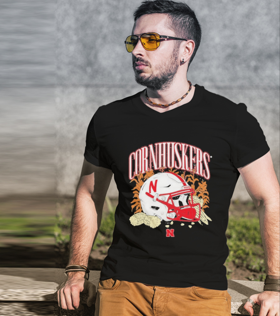 Cornhuskers Nebraska Football Helmet Ncaa Corn Stalks Iconic Red Letter N T-Shirt