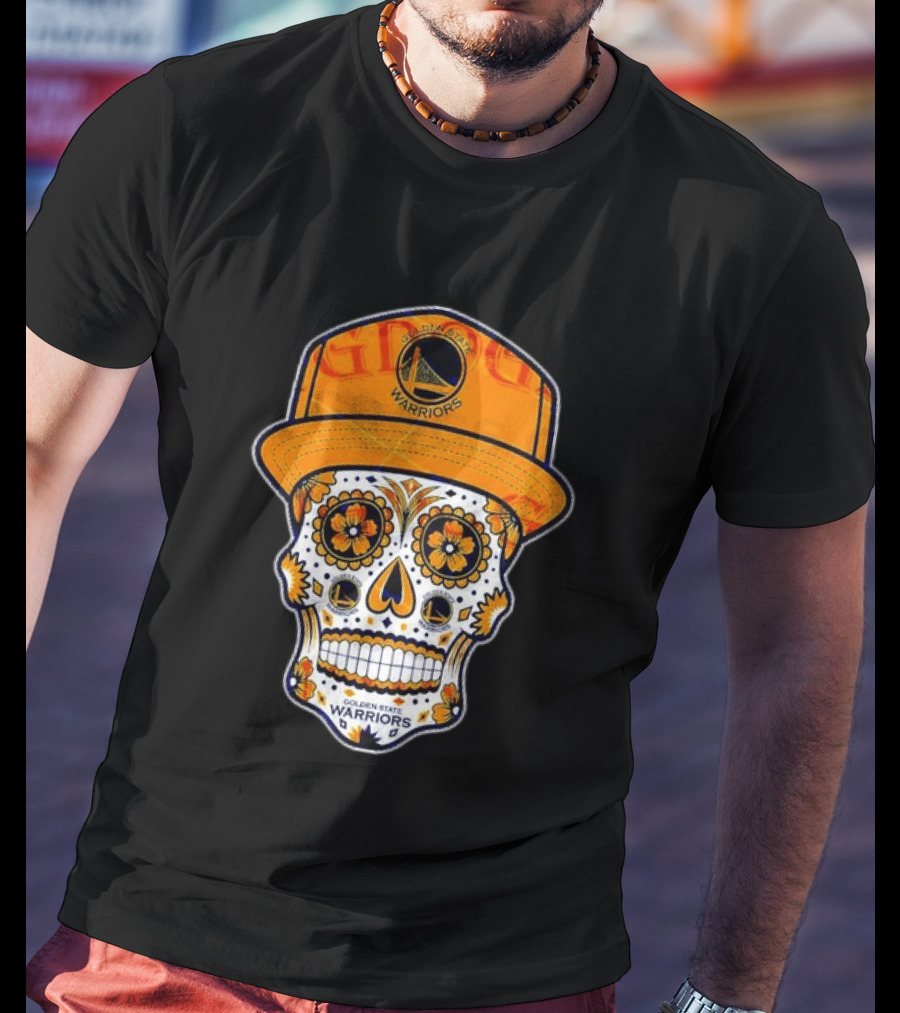 Golden State Warriors Sugar Skull Día De Muertos Cap And Floral T-Shirt