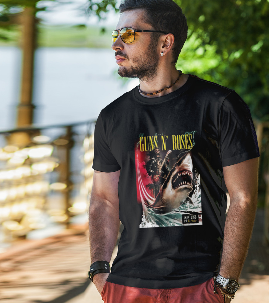 Guns N' Roses May 05 2026 Hard Rock Live Hollywood Concert Skeleton Guitarist Shark Wave T-Shirt