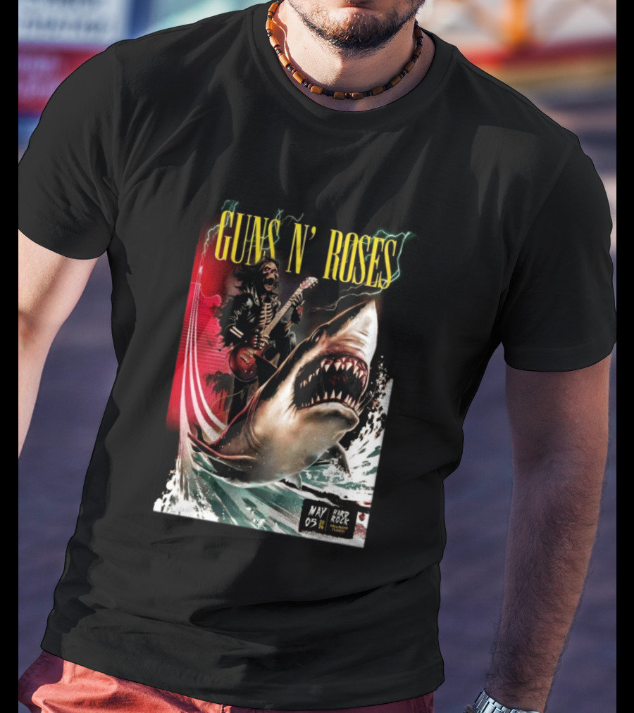 Guns N' Roses May 05 2026 Hard Rock Live Hollywood Concert Skeleton Guitarist Shark Wave T-Shirt