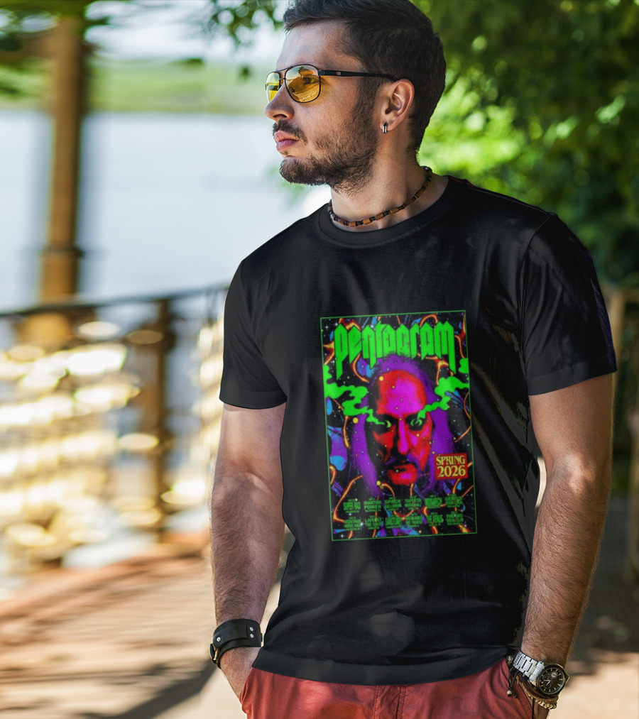 Pentagram Spring Tour May 2026 Psychedelic Neon Art With Iconic Face T-Shirt