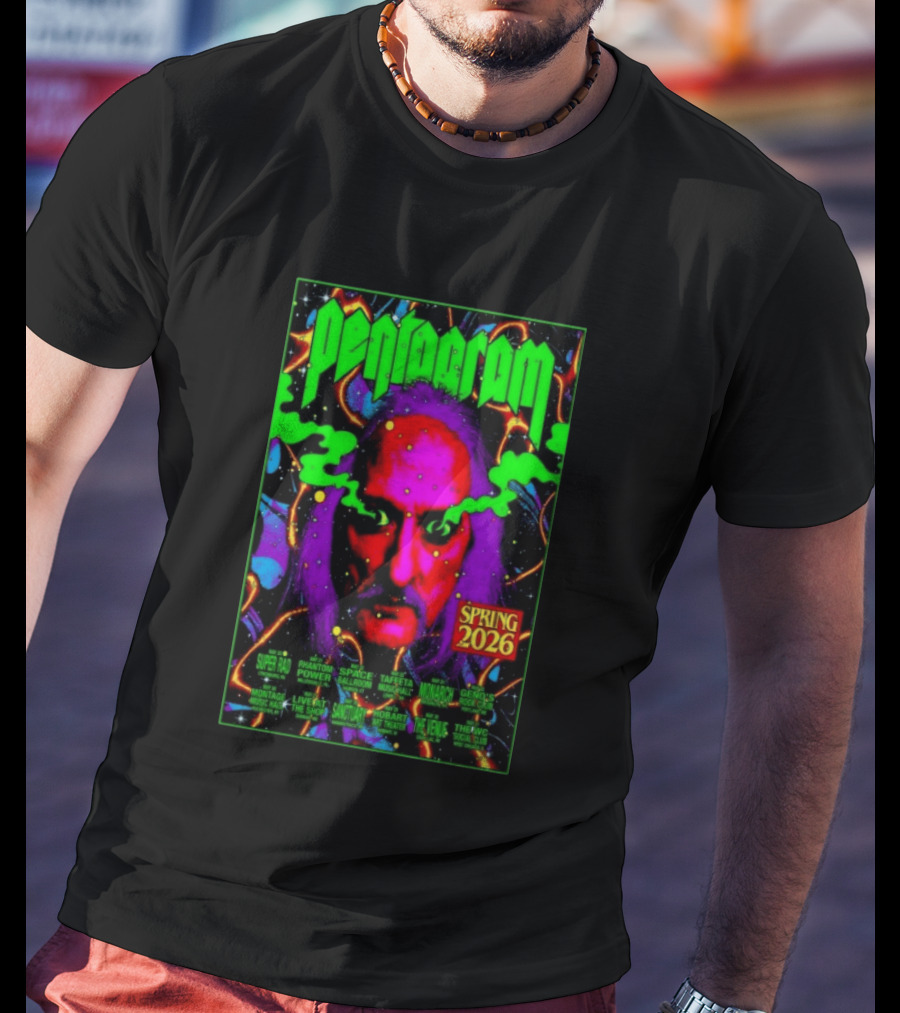 Pentagram Spring Tour May 2026 Psychedelic Neon Art With Iconic Face T-Shirt