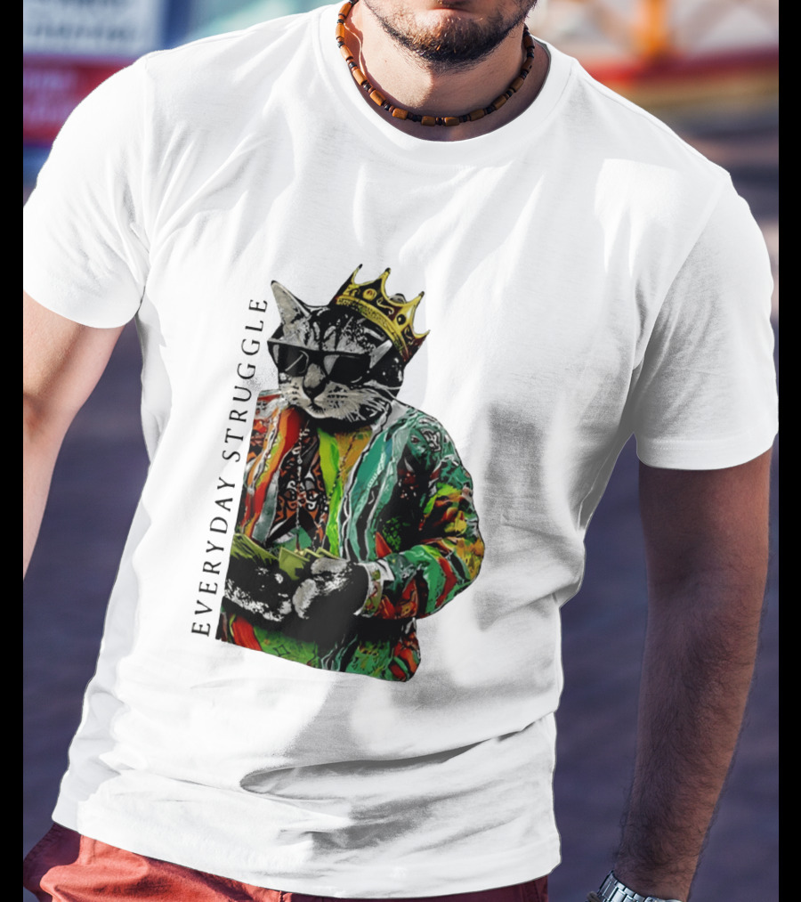 Everyday Struggle Notorious B.I.G Cat Meme Crown Sunglasses T-Shirt