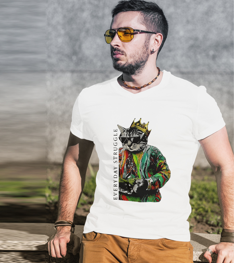 Everyday Struggle Notorious B.I.G Cat Meme Crown Sunglasses T-Shirt