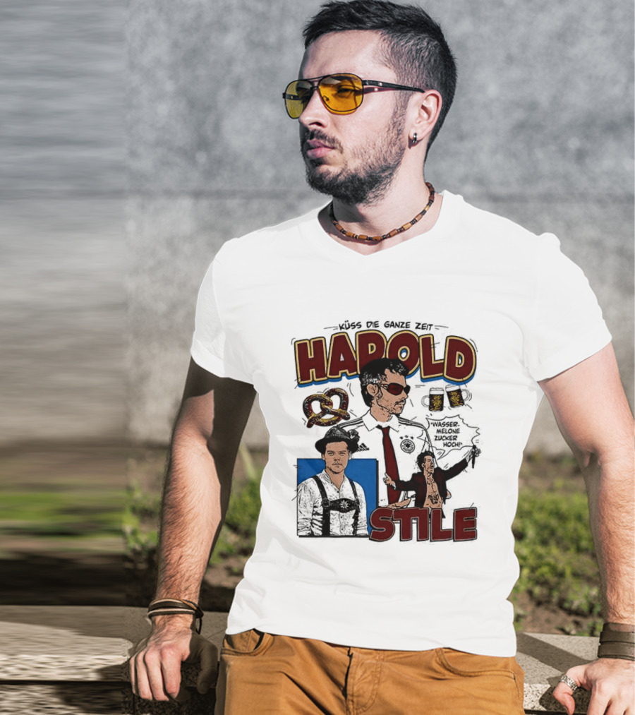 Harold Stile Kuss Die Ganze Zeit Comic Pretzel Sunglasses Police T-Shirt