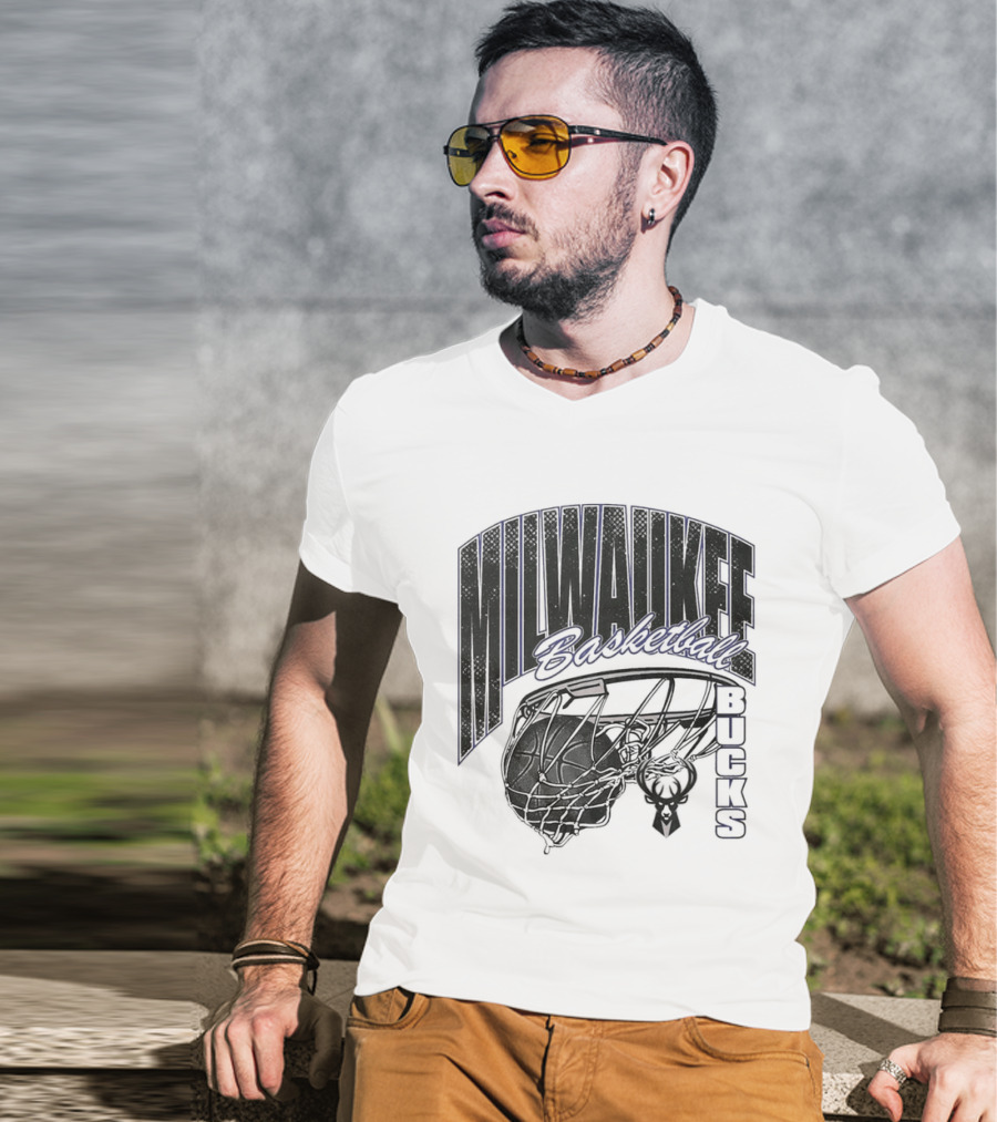Milwaukee Bucks Basketball Swish Deer Hoop T-Shirt