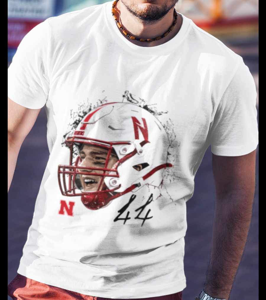 NCAA Football Nebraska Cornhuskers Luke Lindenmeyer Game Face 44 Helmet T-Shirt