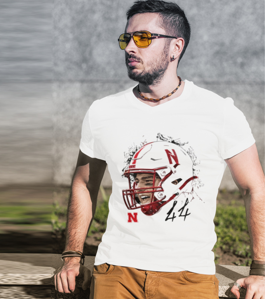 NCAA Football Nebraska Cornhuskers Luke Lindenmeyer Game Face 44 Helmet T-Shirt