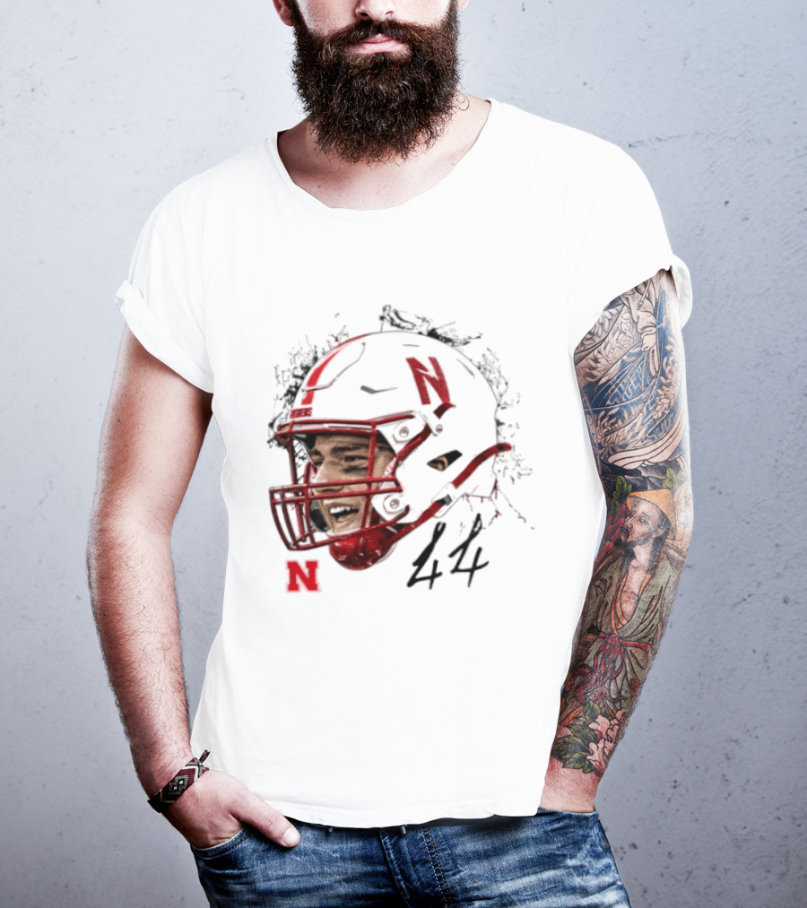 NCAA Football Nebraska Cornhuskers Luke Lindenmeyer Game Face 44 Helmet T-Shirt