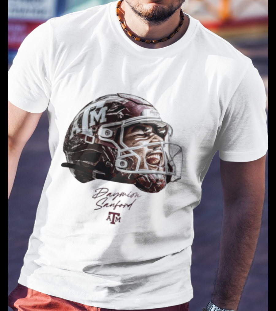 Texas A&M Aggies Football Helmet Game Face Daymion Sanford NCAA T-Shirt