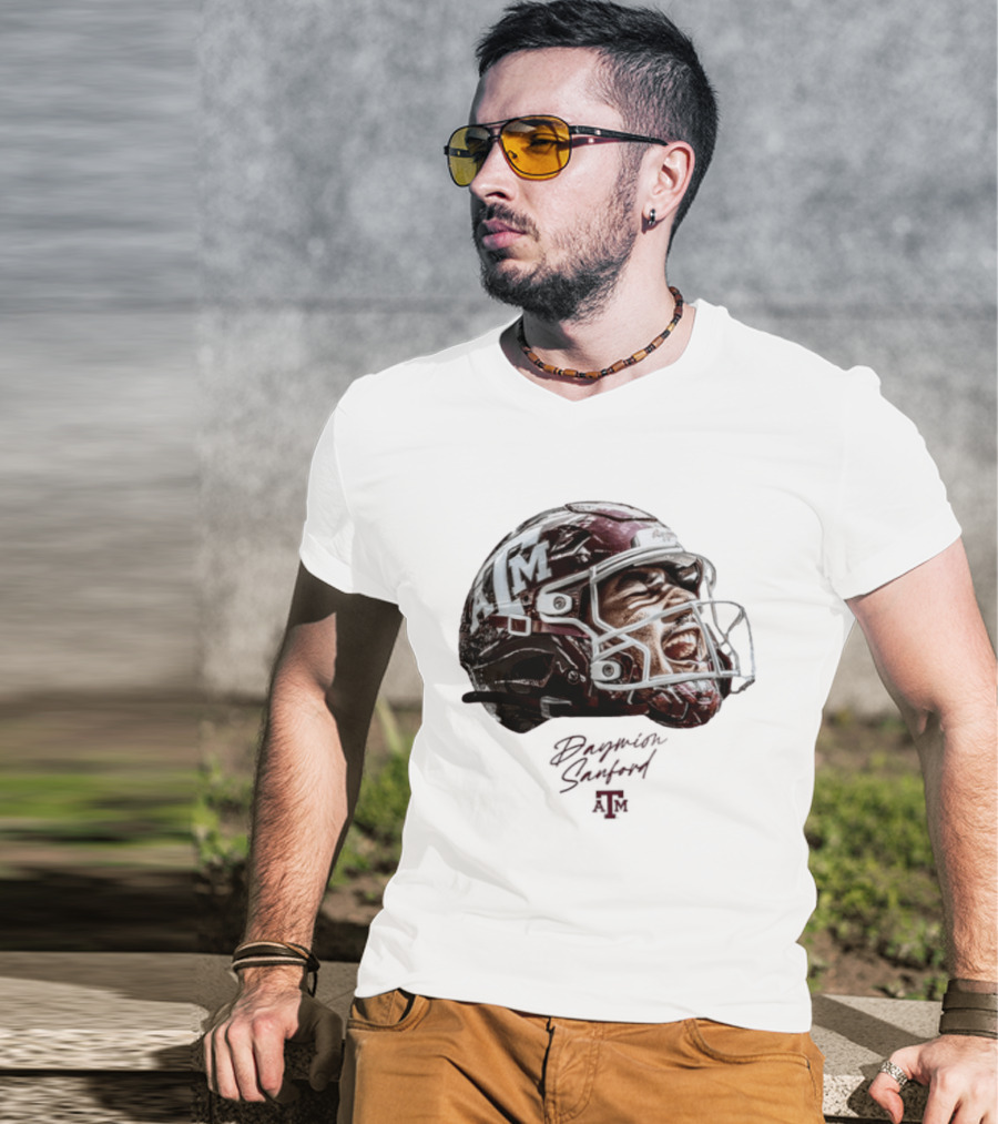 Texas A&M Aggies Football Helmet Game Face Daymion Sanford NCAA T-Shirt