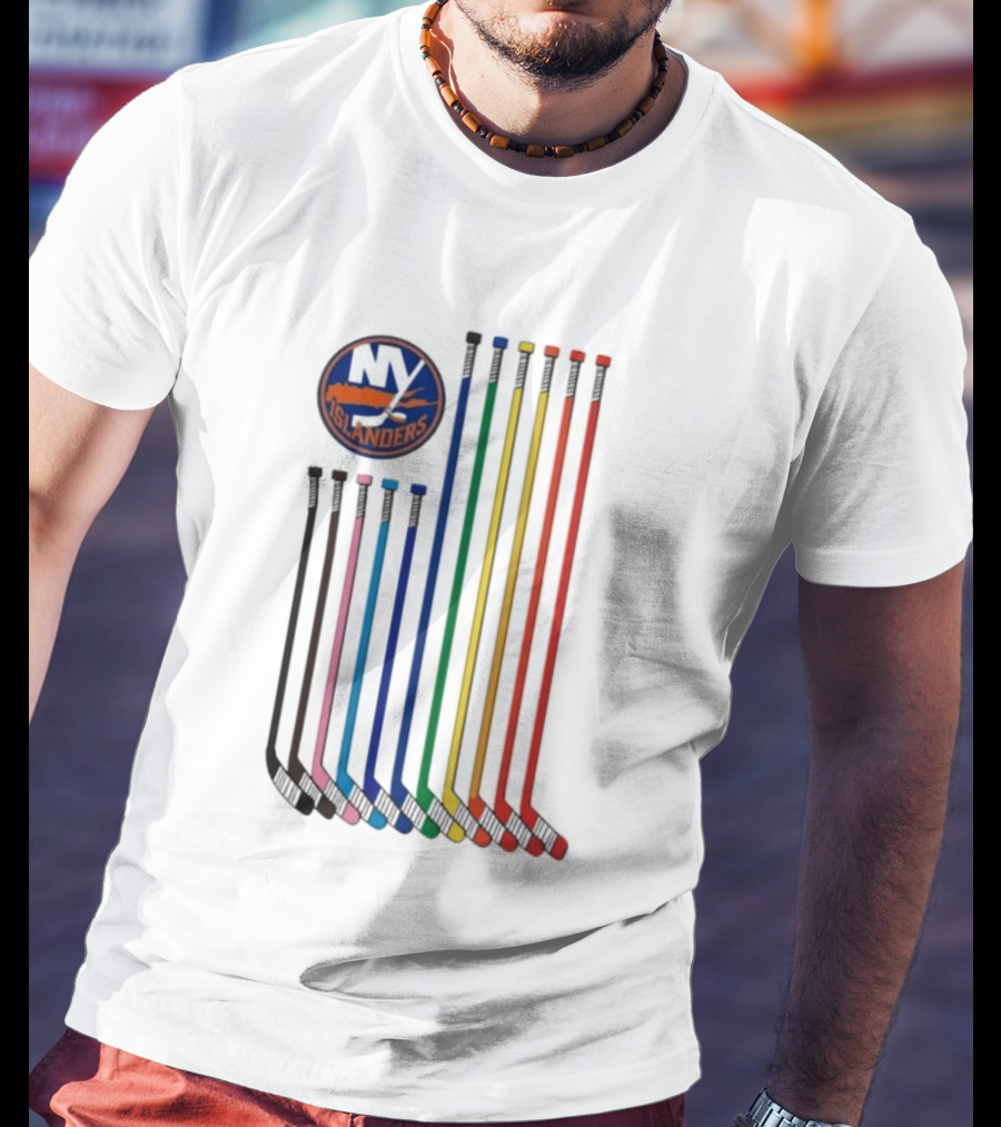 NY Islanders Rainbow Pride Night Hockey Sticks T-Shirt