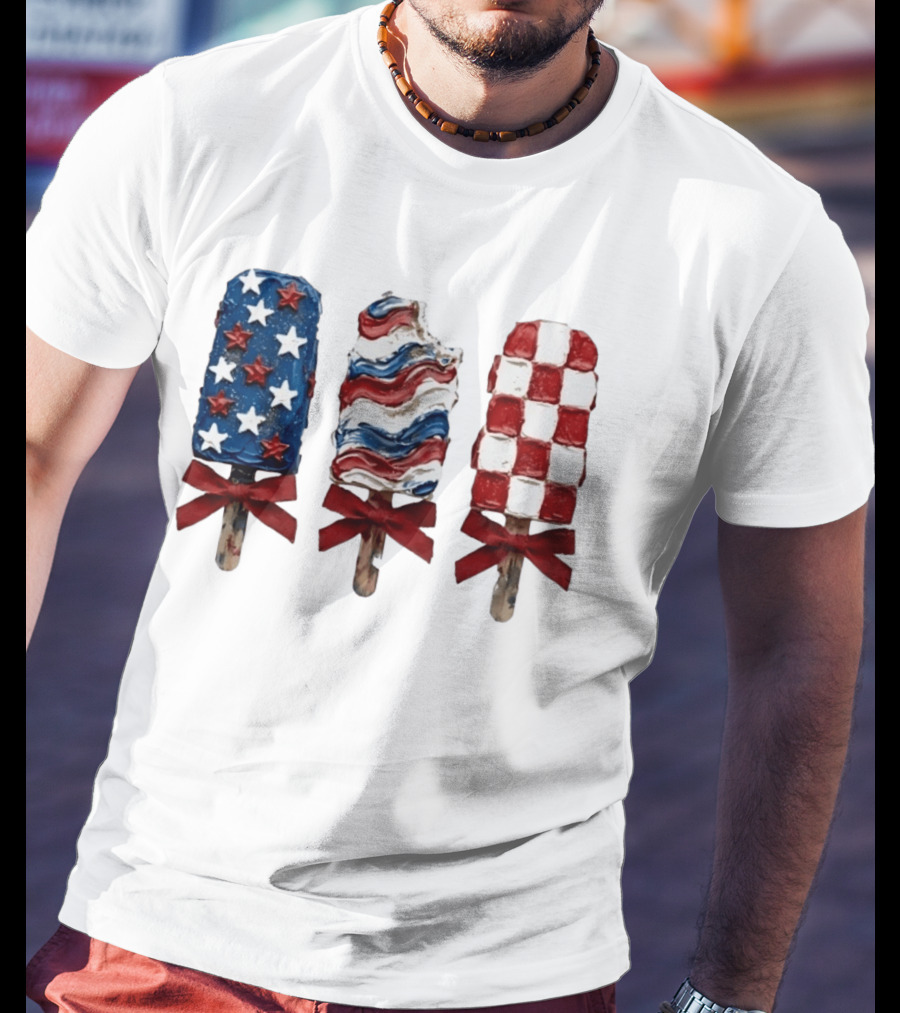 Patriotic Popsicle Stars Stripes Red White Blue T-Shirt