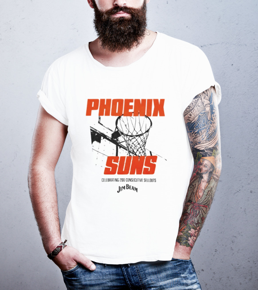 Phoenix Suns Celebrating 200 Consecutive Sellouts Jim Beam Basketball Hoop T-Shirt