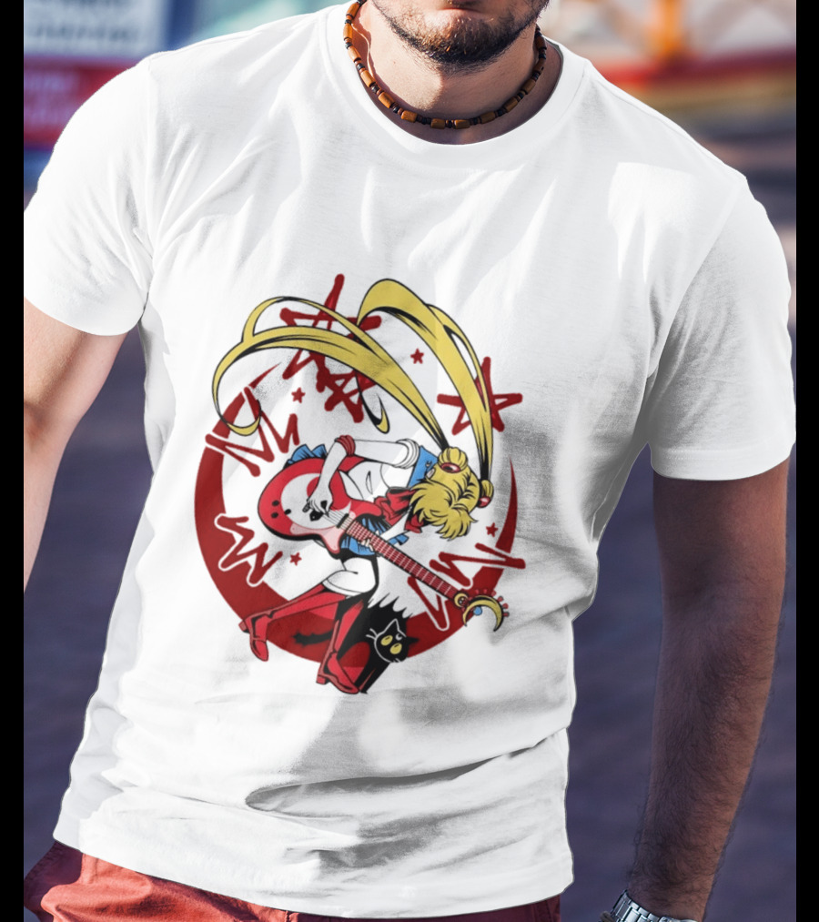Sailor Moon Scott Pilgrim Crossover Rock And Roll Moonlight Guitar T-Shirt