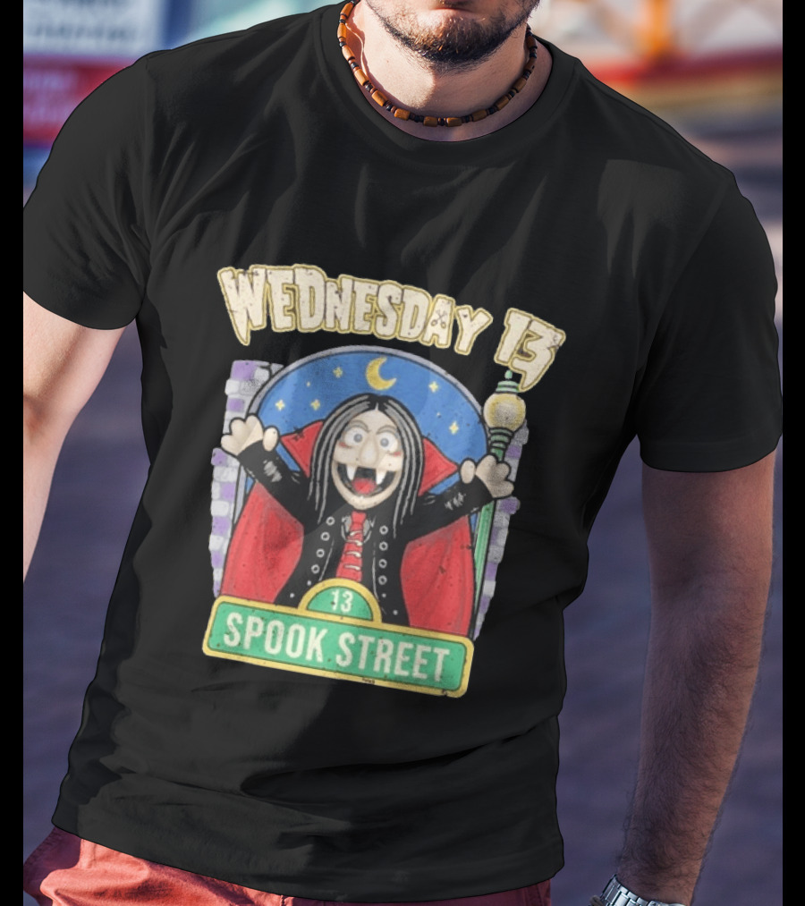 Wednesday 13 Vampire Moonlight Streetlamp Spook Street 13 T-Shirt