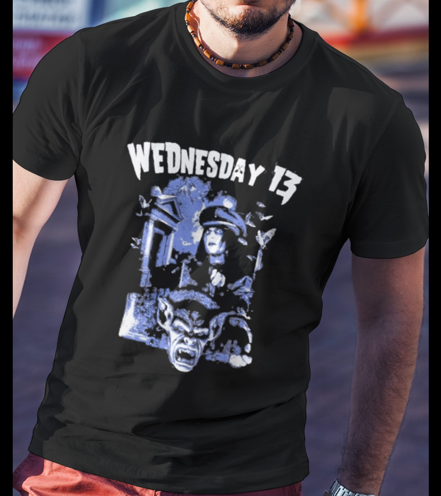 Wednesday 13 Horror Cemetery Blue Monster Scene T-Shirt