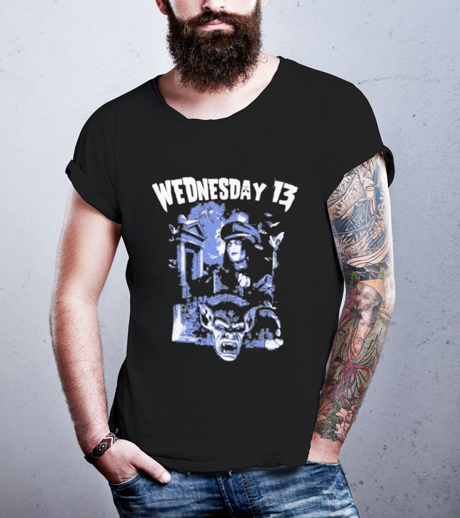 Wednesday 13 Horror Cemetery Blue Monster Scene T-Shirt
