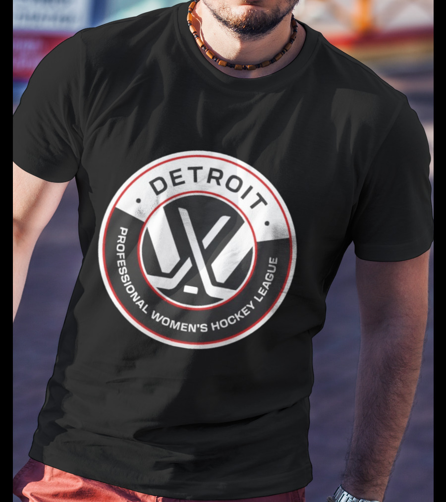 Detroit Professional Women's Hockey League Emblem With Crossed Sticks T-Shirt