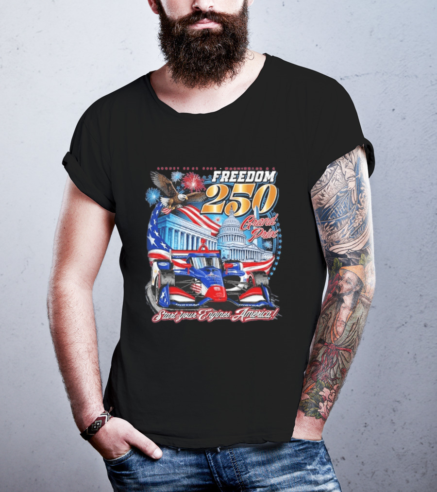 Freedom 250 Grand Prix Start Your Engines America Capitol Eagle Racecar T-Shirt