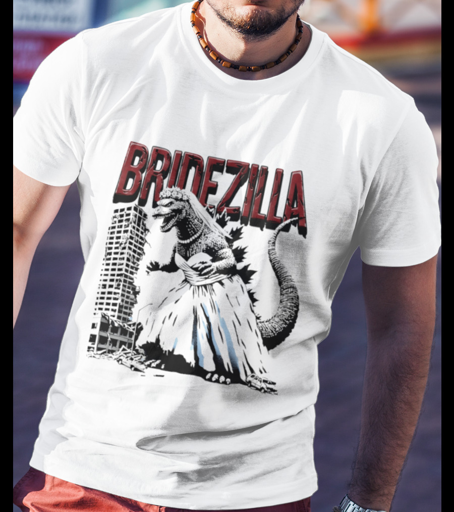 Bridezilla Godzilla Wedding City Monster Scene T-Shirt