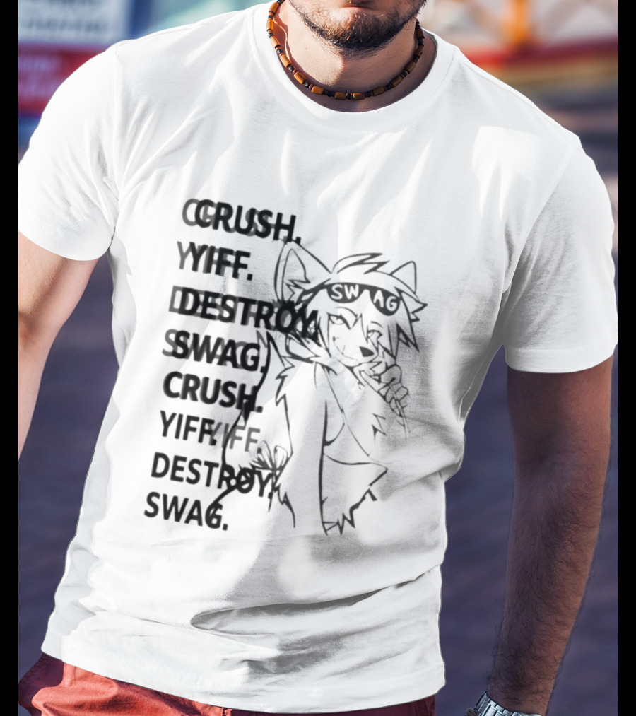 Crush Yiff Destroy Swag Fox Character Sunglasses T-Shirt