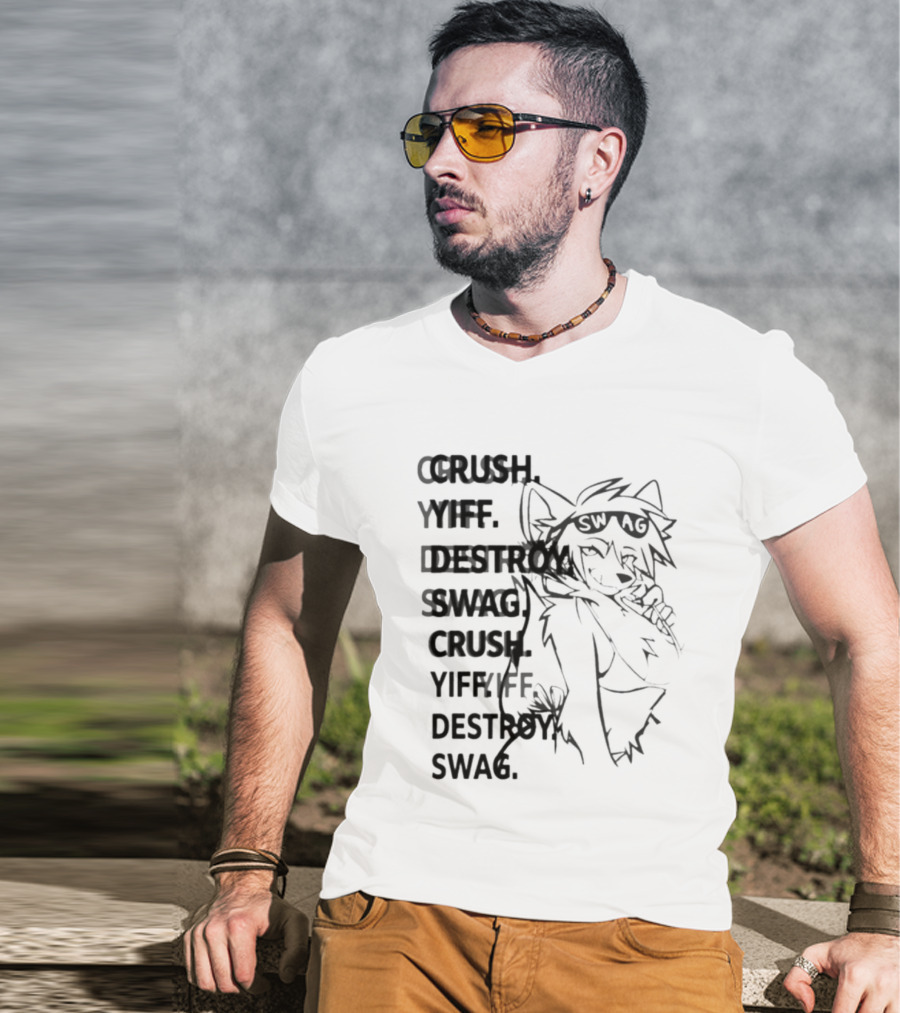 Crush Yiff Destroy Swag Fox Character Sunglasses T-Shirt