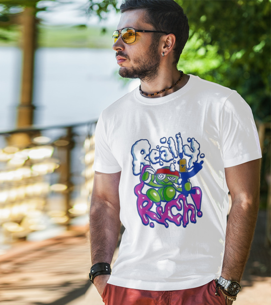 Really Rich Frog With Red Headband And Bottle T-Shirt
