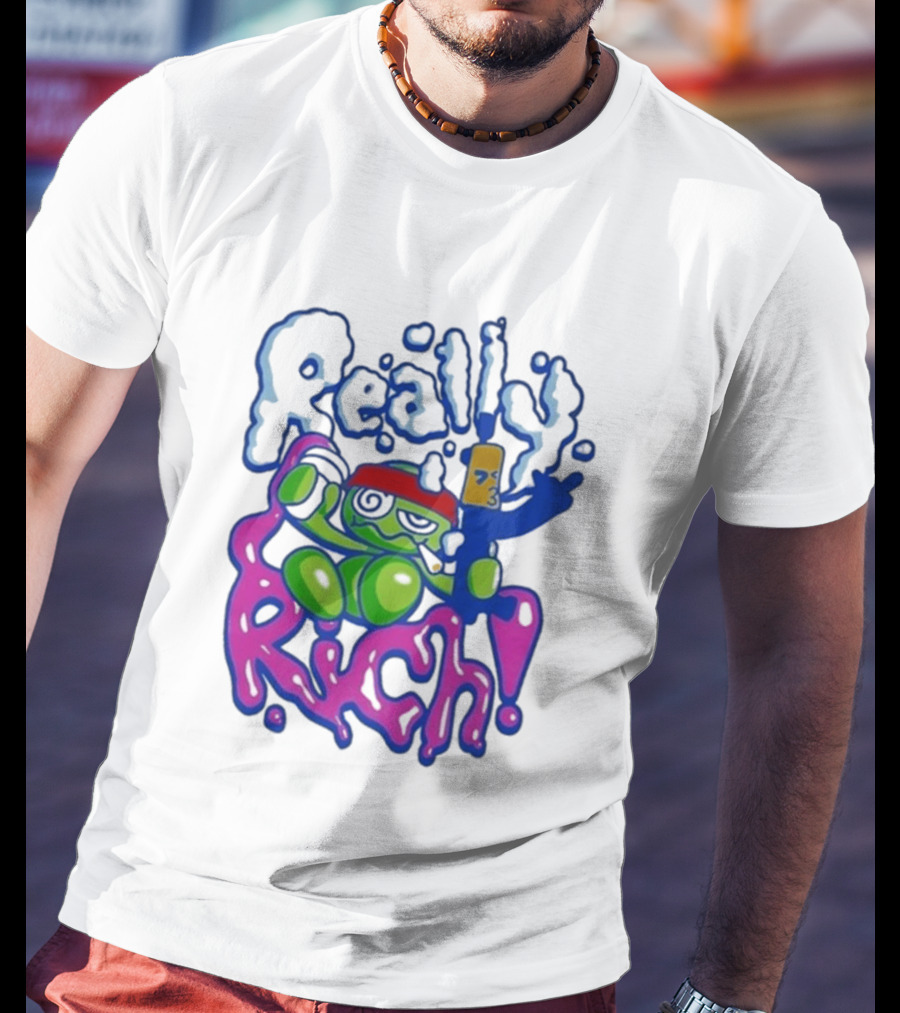 Really Rich Frog With Red Headband And Bottle T-Shirt