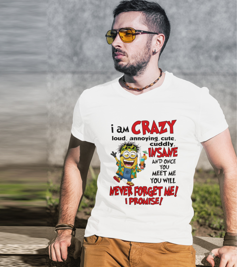 I Am Crazy Loud Annoying Cute Cuddly Insane Once You Meet Me Never Forget Promise T-Shirt