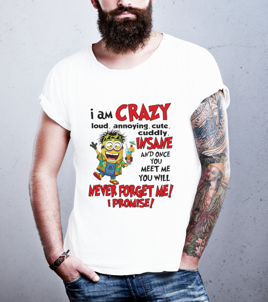 I Am Crazy Loud Annoying Cute Cuddly Insane Once You Meet Me Never Forget Promise T-Shirt