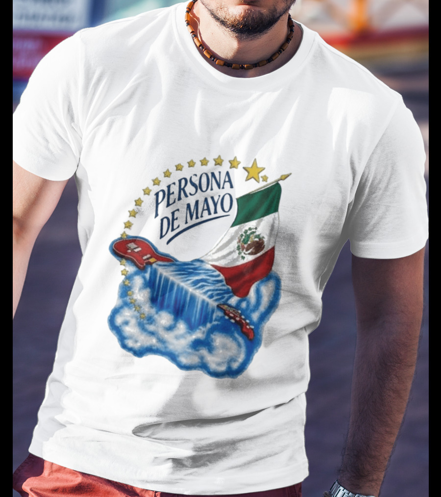 Persona De Mayo Mexican Flag Guitar Waterfall Stars T-Shirt
